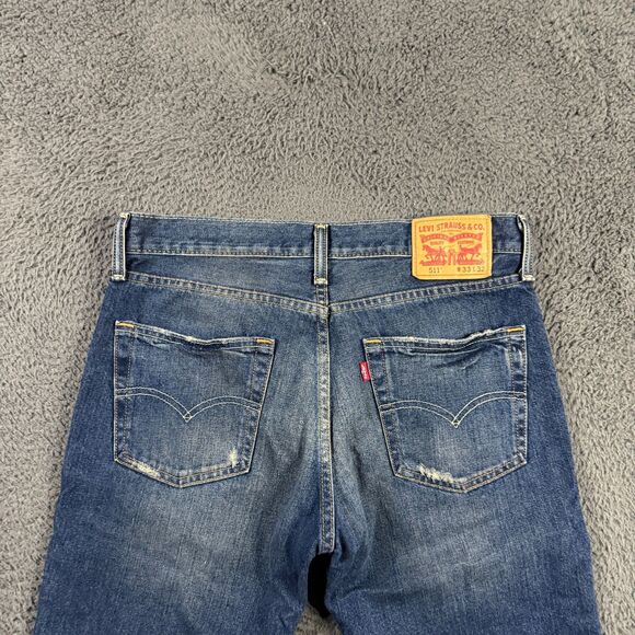 Levis 511 Jeans Mens 33x32 Blue Slim Fit Distressed Dark Wash Denim Pants - Picture 7 of 16